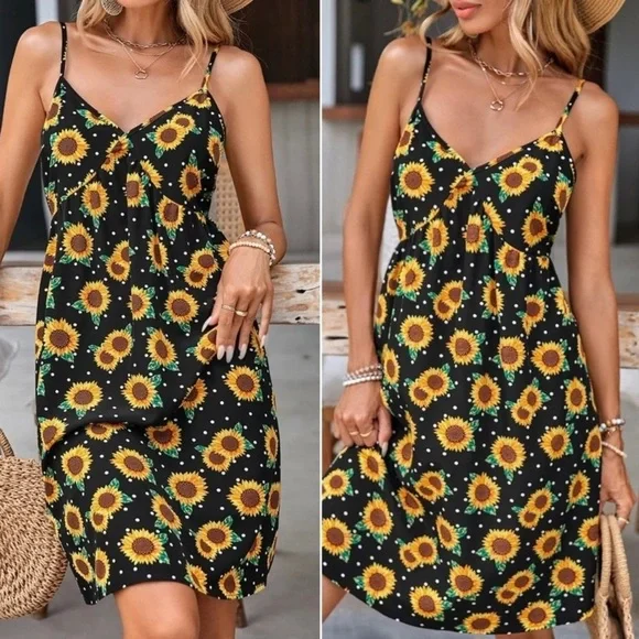 Dresses | Boho Sunflower Print Mini Dress | Poshmark